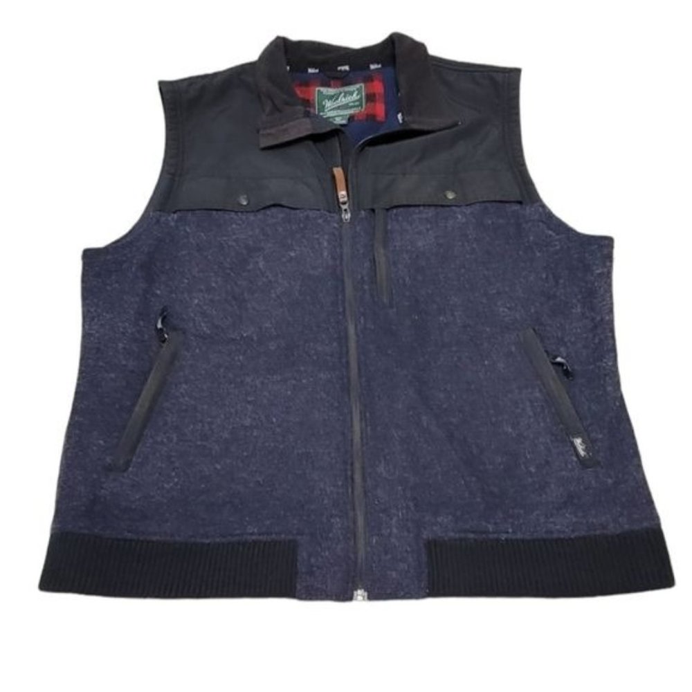 Woolrich Full Open Front Zip Dark Heather Navy Wool Blend‎ Vest Men Size 2XL
